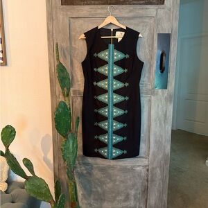 Tabitha Black Dress with Teal Diamond Pattern